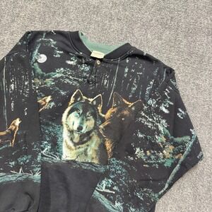 VTG Artisans Sweatshirt Men's Small Wolf AOP Made In USA Multi-Colored